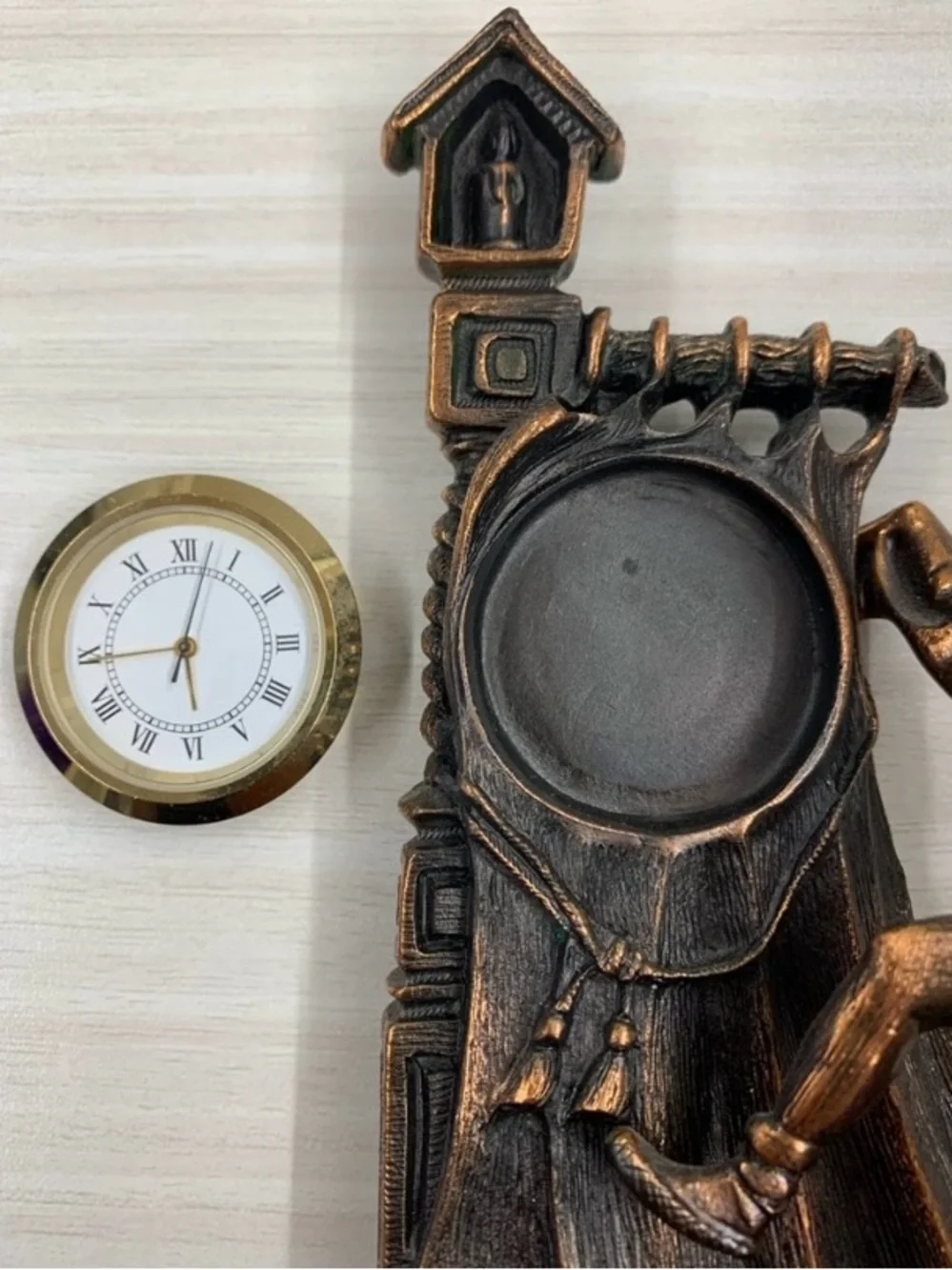 Vintage Russian Bronze Tone Folk Dancers Mantel Clock Sculpture